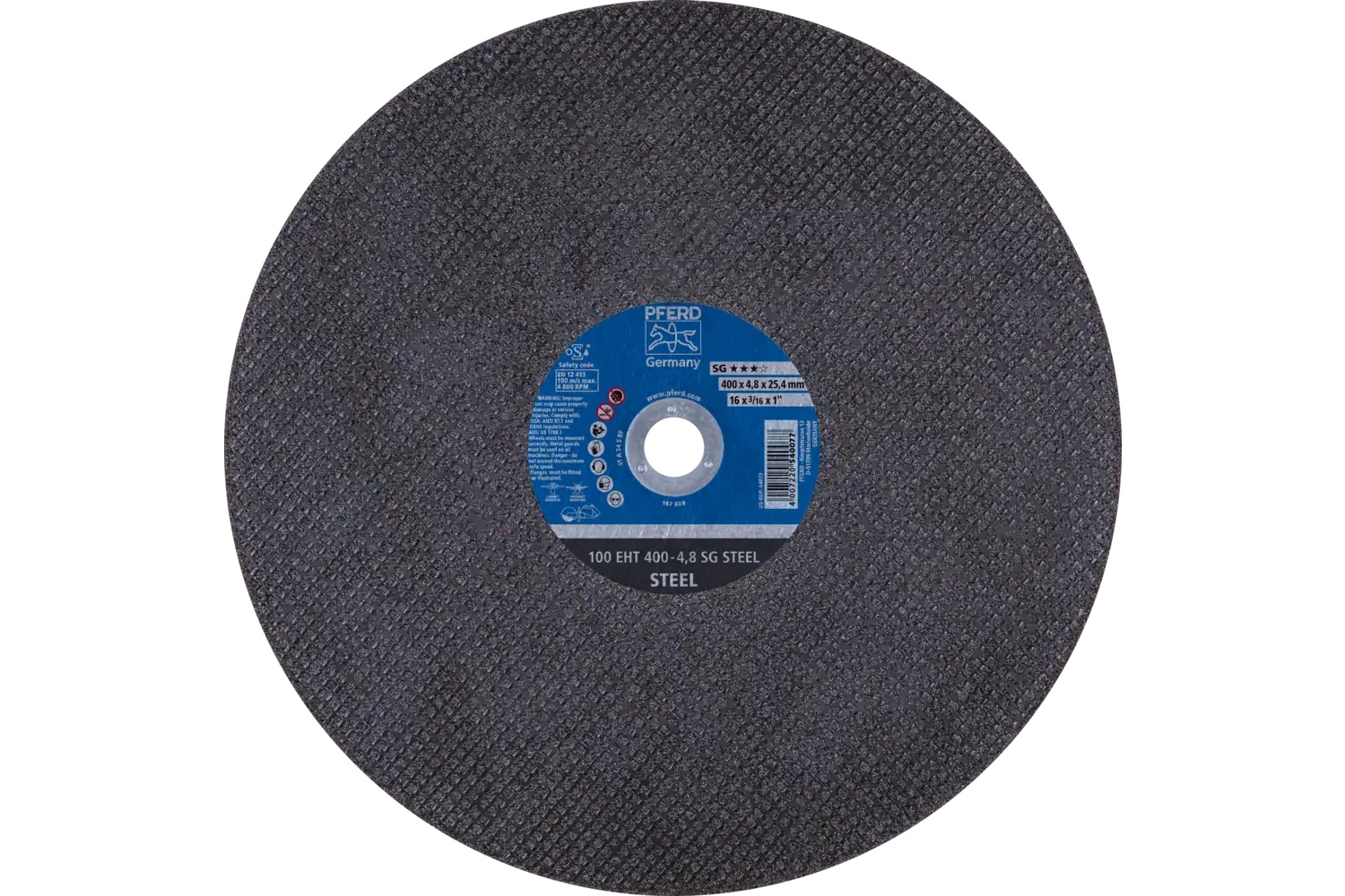 Picture of Pferd Portable Cut-Off Wheel, 16" X 3/16 X 1, Sg Steel, T1, Aluminum Oxide